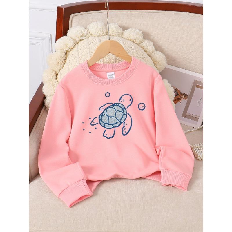 European sizes Girls' Long-Sleeve Round Neck Sweatshirt "Sea Turtle" Print, Spring/Autumn, Casual, Daily & Sports.