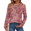 Women's Fashionable Vintage Floral Print Round Neck Long-sleeved Top