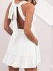 Damen Sommer Tiefes V-Ausschnitt Rüschen Mini-Kleid Rückenfrei Träger Strandkleid
