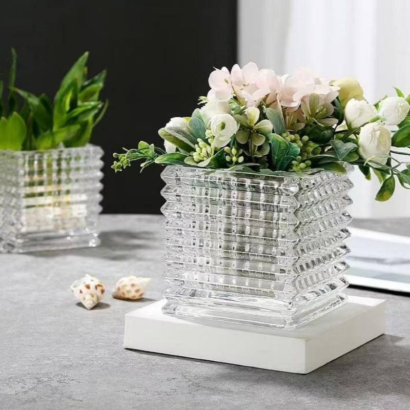 Heldere Vierkante Glazen Vaas Geometrische Vierkante Bloempot Bloemschikaccessoires Terrarium Woondecoratie Accessoires
