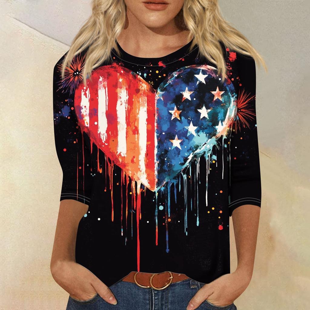 Women's T-shirt Casual Independence Day Print Top T-shirt Crewneck Jumper
