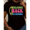 Unisex Welcome Back To School Crayon Graphic Print Round Neck T Shirt Casual Short Sleeve Top For Female Students Teacher Back To School Season Cute