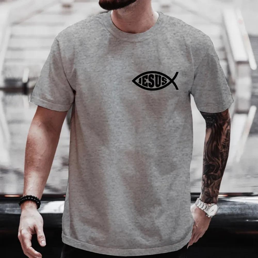 Herren T-Shirts Jesus Fisch Christus Grafik T-Shirt für Herren Damen Oberteile Kurzarm T-Shirts Streetwear Übergröße Y2k Kleidung