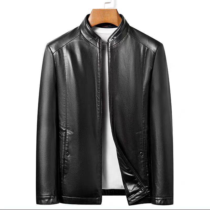 Men's Middle-Aged & Elderly Thickened Leather Jacket – Warm, Velvet Lined Cycling Coat