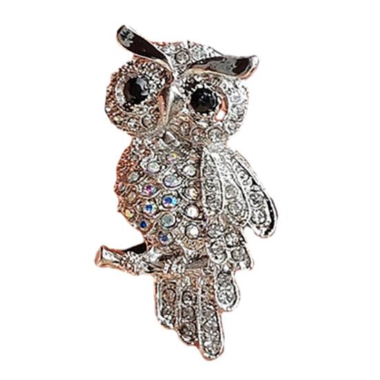 Broche Uilvorm Glanzende Strass Inleg Metalen Speld met Zwart Oog Versiering Compact Draagbaar Accessoire Jassen Tassen Hoeden Sieraden