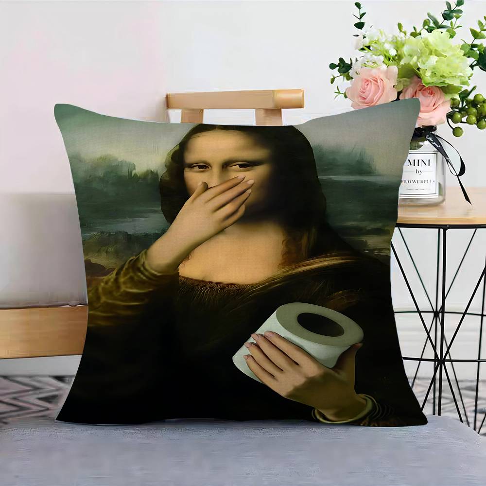 Vtipná Mona Lisa s perlami Dievča Obal na vankúš Obliečka na vankúš Poťah na čalúnenie Pohovka Dekoračný vankúš na domov Obliečka na vankúš