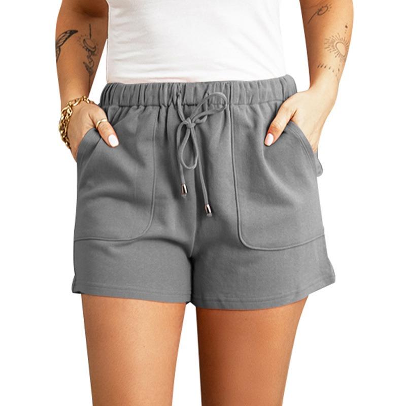 Shorts d'été décontractés pour femmes, couleur unie, taille haute, coupe droite ample, à cordon de serrage