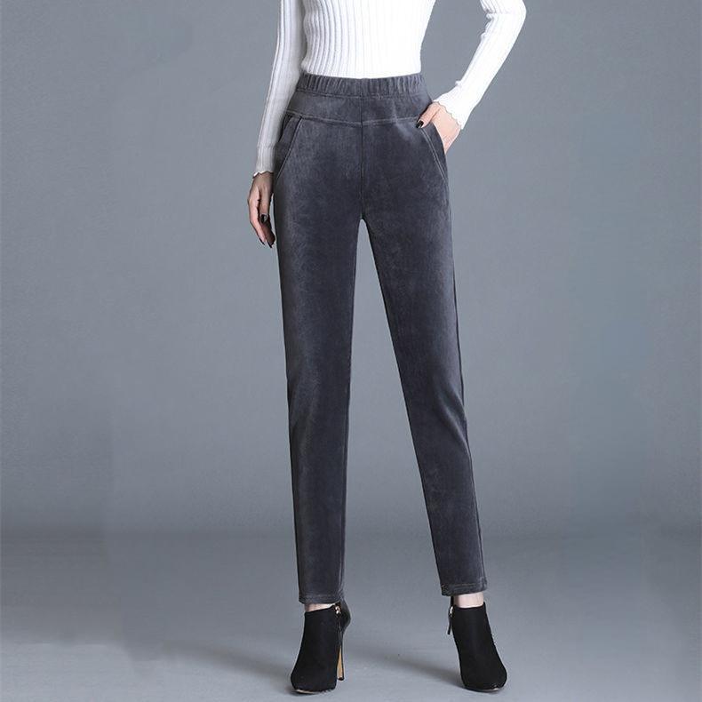 Trousers for Women Padded Thickened Autumn and Winter Corduroy High Waist Middle-aged Women's Trousers Striped Velvet Casual Straight Trousers
