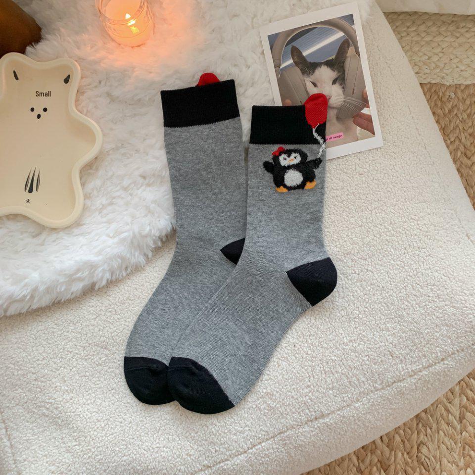 Trendige Niedliche Pinguin Baumwolle Mid-Calf Damen Socken - Original Knochenloses Design für Herbst und Winter
