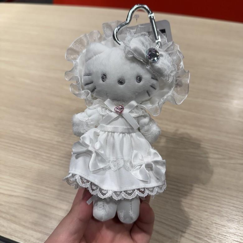 Lolita Plush Cat Girl Doll With Lace Bow And Heart Button For Car Keychain Decor