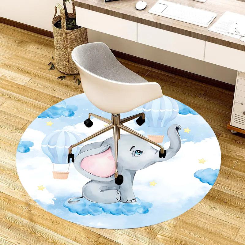 1PC Elephant Clouds Non-Slip Floor Round Carpet, Office, Family, Bedroom, Large Area Rug Indoor Rugs,  Durable Polyester-Z0405