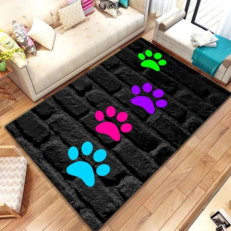 Colorful Pet Paw Print Pattern Rug Various Styles with Vibrant Multi Colored Paws Classic Black Pink Brown Designs Home Decor