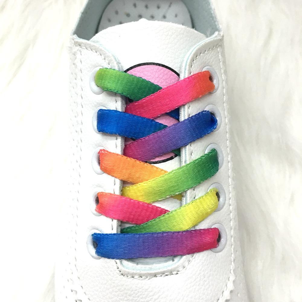 1 Paar Kleurrijke Schoenveters Regenboog Kleurverloop Print Platte Schoenveters Chromatic Kleur Sneakers Schoenveter 80CM/100CM/120CM BC-1