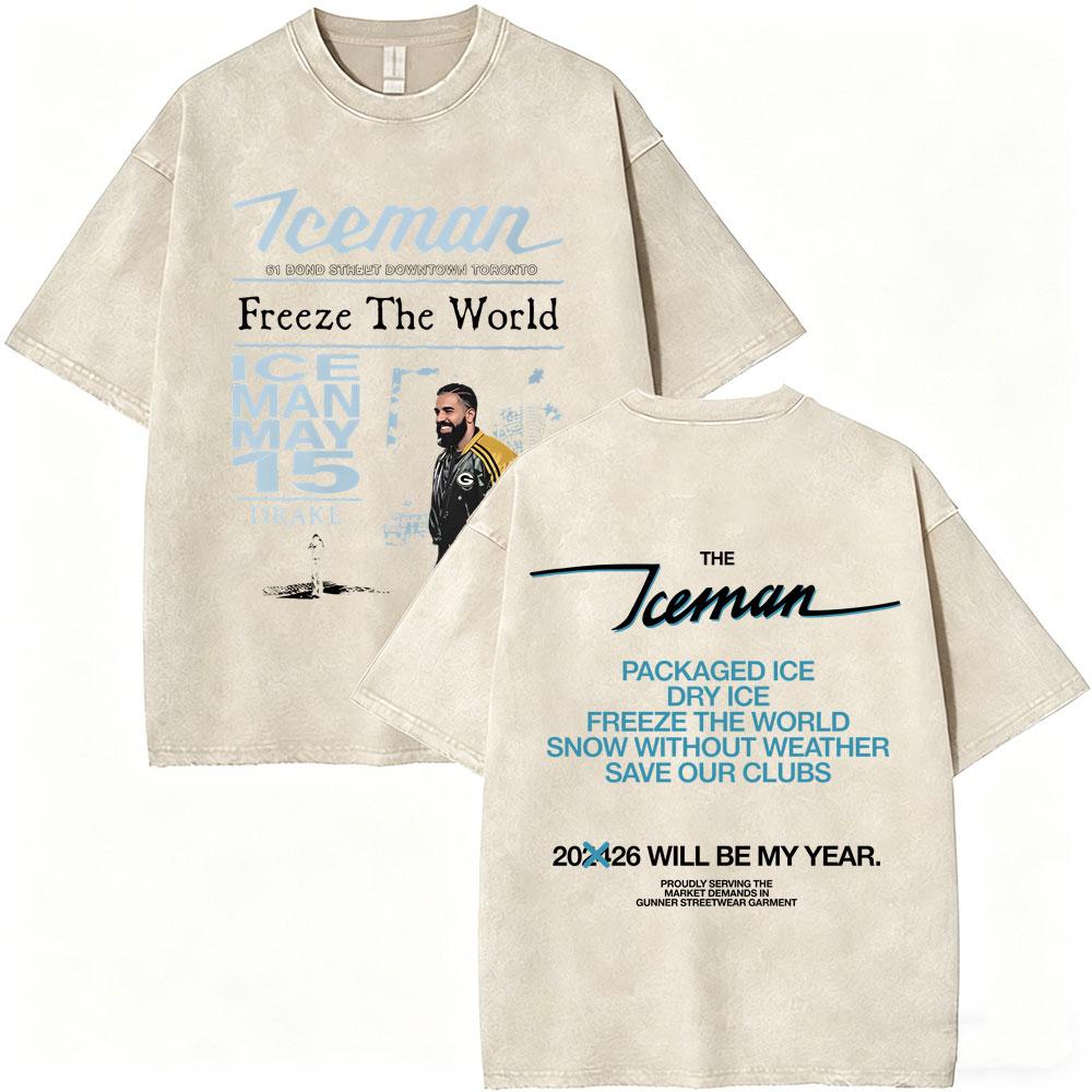 Gewaschenes Vintage Rapper Drake ICEMAN Album Grafik T-Shirt Herren Damen Mode Hip Hop Übergroßes T-Shirt Männlich Lässig Baumwoll-T-Shirts