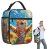 Sonnenblumen umgeben Katzenmuster Isolierte Lunchtasche für Damen Kinder Tragbar Lebensmittelbehälter Thermische Lunchbox Tragetasche