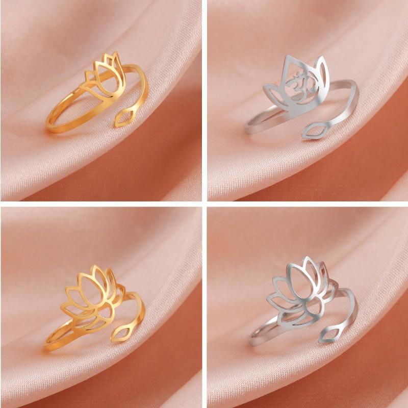 European and American retro lotus ring, women's stainless steel adjustable finger, ring, jewelry gift for lover's mother