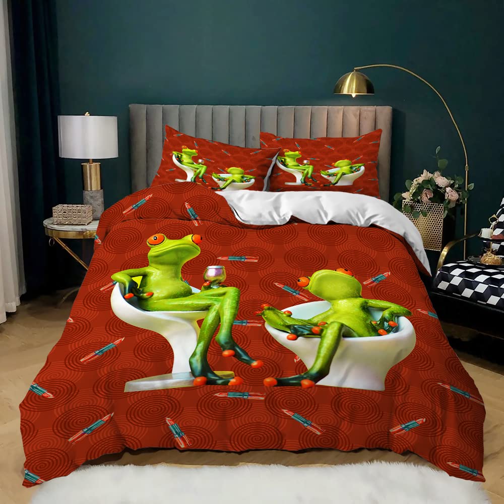 Frosch Bettbezug-Set, Cartoon Frosch Bettwäscheset Doppelgröße King-Size, Niedliches Frosch Bettdeckenbezug-Set Steppdeckenbezug für Teenager Jungen Mädchen