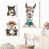 Funny Animals Drinking Coffee In the Morning, Poster Printing, Lama, Latte, Grizzly, Tiger Fox, Canvas, Painting, Decor for Kitchen,