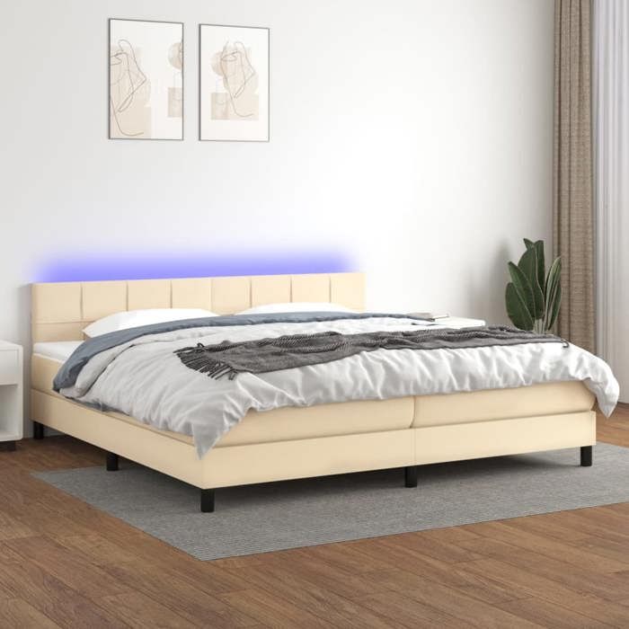 Maison Exclusive - Sommier à lattes de lit et matelas et LED Crème 200x200cm Tissu