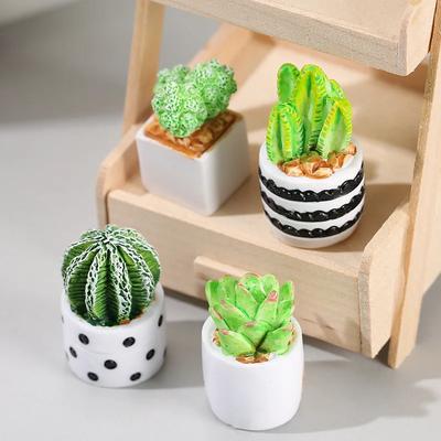 Kawaii Mini Cactus Figurines Resina Artificial Cactus Decorações de Mesa DIY Micro-paisagem Decorações