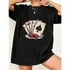 Lässiges Oversized T-Shirt Schwarz mit Spielkarten- und Würfel-Print für den Alltag und zwanglose Ausflüge