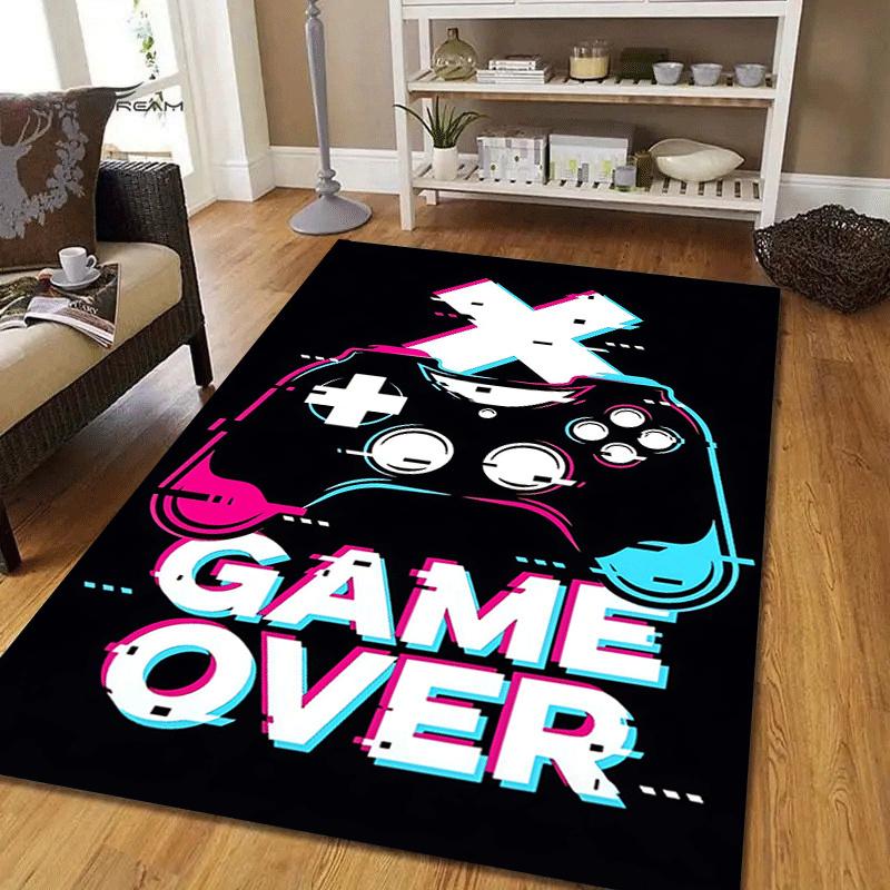 1pc Game over Print, Design Area Rug - Soft, Anti-Slip, and Durable Gaming Room Decor for Bedroom, Living Room
