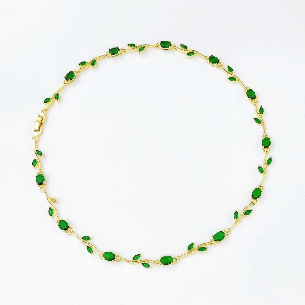 Multicolour Zircon Necklace Light Luxury Crystal Leaf Necklace Elegant Vine Necklace  Women Girls