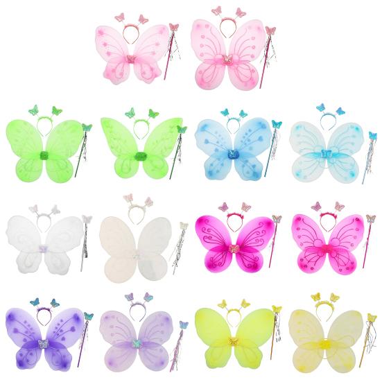 1 Set Girls Butterfly Wings Kids Foldable Butterfly Fairy Wings Hairband And Wand Fairy Costume Props for Halloween Parties Cosplay Photo Shoots