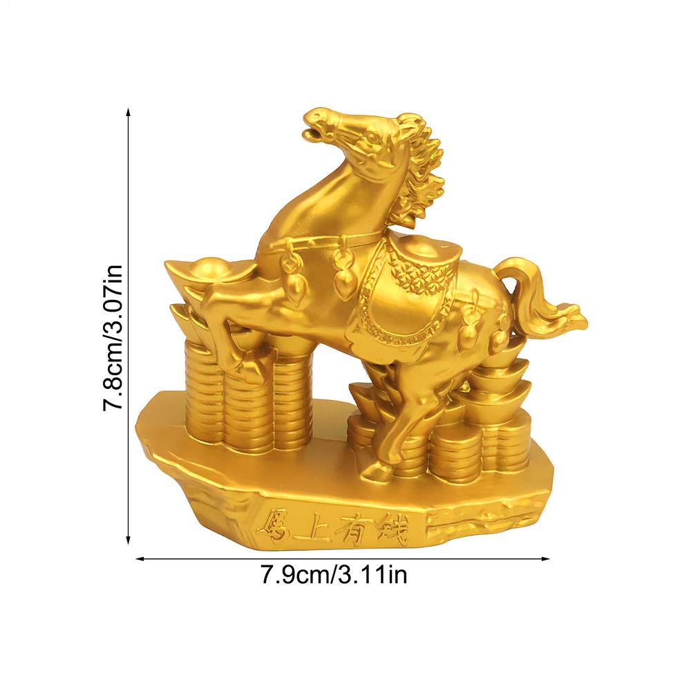 Metal Golden Horse Statue Feng Shui Horse Year Ornament Chinese New Year Wealth Animal Figurine Home Office Desktop Ornament