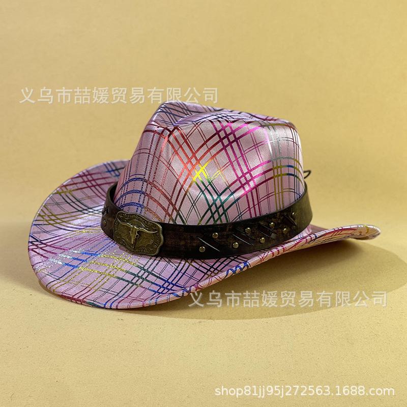 Bullhead Rivet Belt Decorative Cowboy Hat European and American Colorful Sequins Striped Party Bar Performance Hat