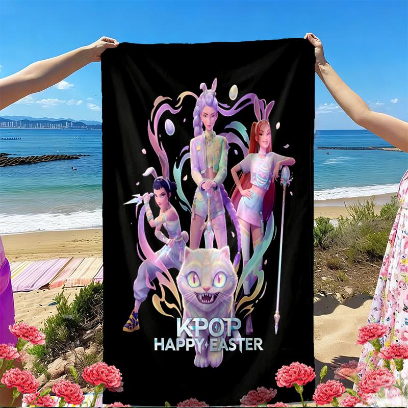 Prosop de Plajă cu Imprimeu Vânătorii de Demoni KPop, Prosop de Plajă Versatil, Ușor, Absorbant pentru Piscină, Surf, Yoga, Baie, Cadou Perfect de Ziua de Naștere, Sărbători