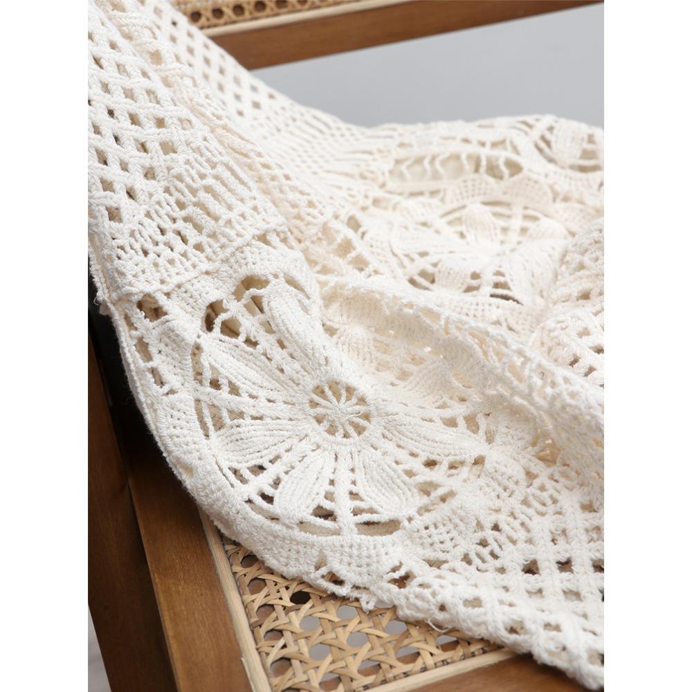 DIMANAF 2025 New Skirt Women Knitting Lace Long Holiday Solid Hollow Out Sexy Hollow Summer Style Loose Basic Dress