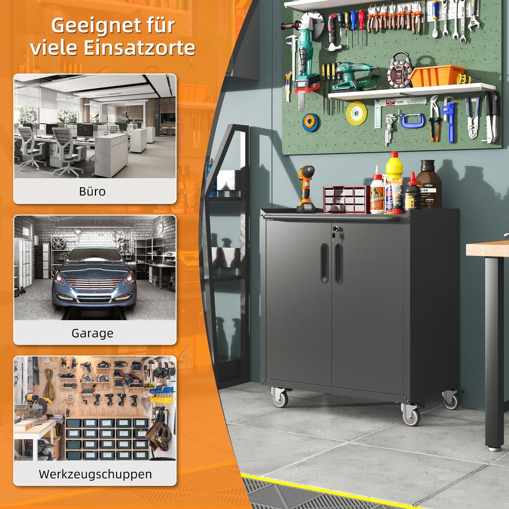 Heavy-Duty Metal Garage Storage Cabinet with Wheels, 75 X 42 X 88 Cm, with Lock - Universal for Office, Basement, Workshop (Assembly Required)