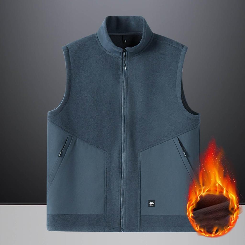 Men's Casual Fleece Color Zipper Vest, Men's Stand-up Collar Zipper Pocket Fleece Vest Jacket