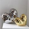 Elegant Heart Shape Ceramics Statue Living Room Decoration Featurings Gold Shine for Modern Touch
