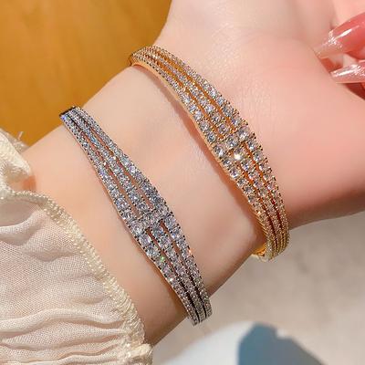 Sparkling Zircon Bracelet for Women Adjustable Bangle Bridal Jewelry Korean Fashion