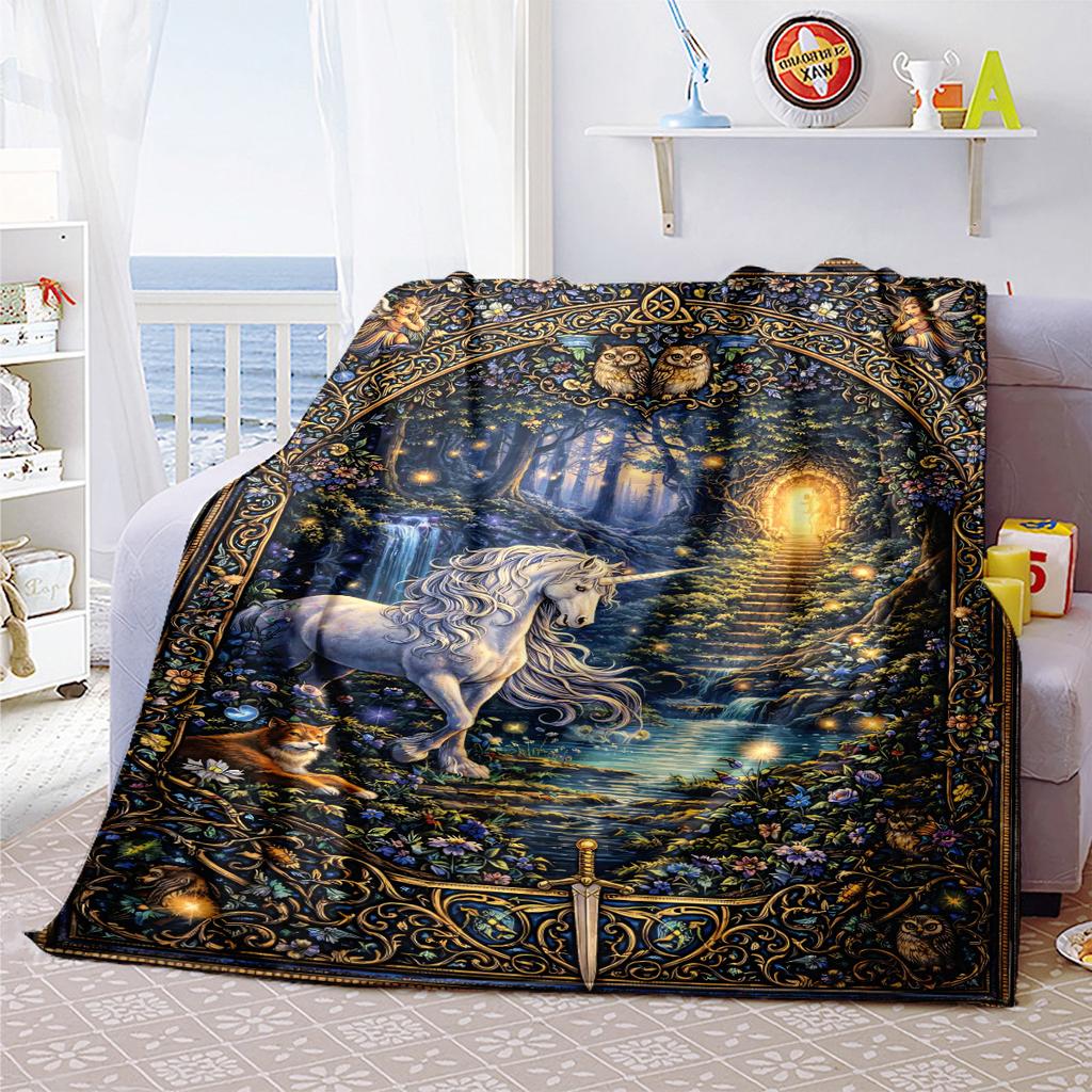 1pc Medieval Pastoral Magic Unicorn blanket, al season lightweigh Poster blanket home office outdoor nap multifunc Poster blanketional blanket