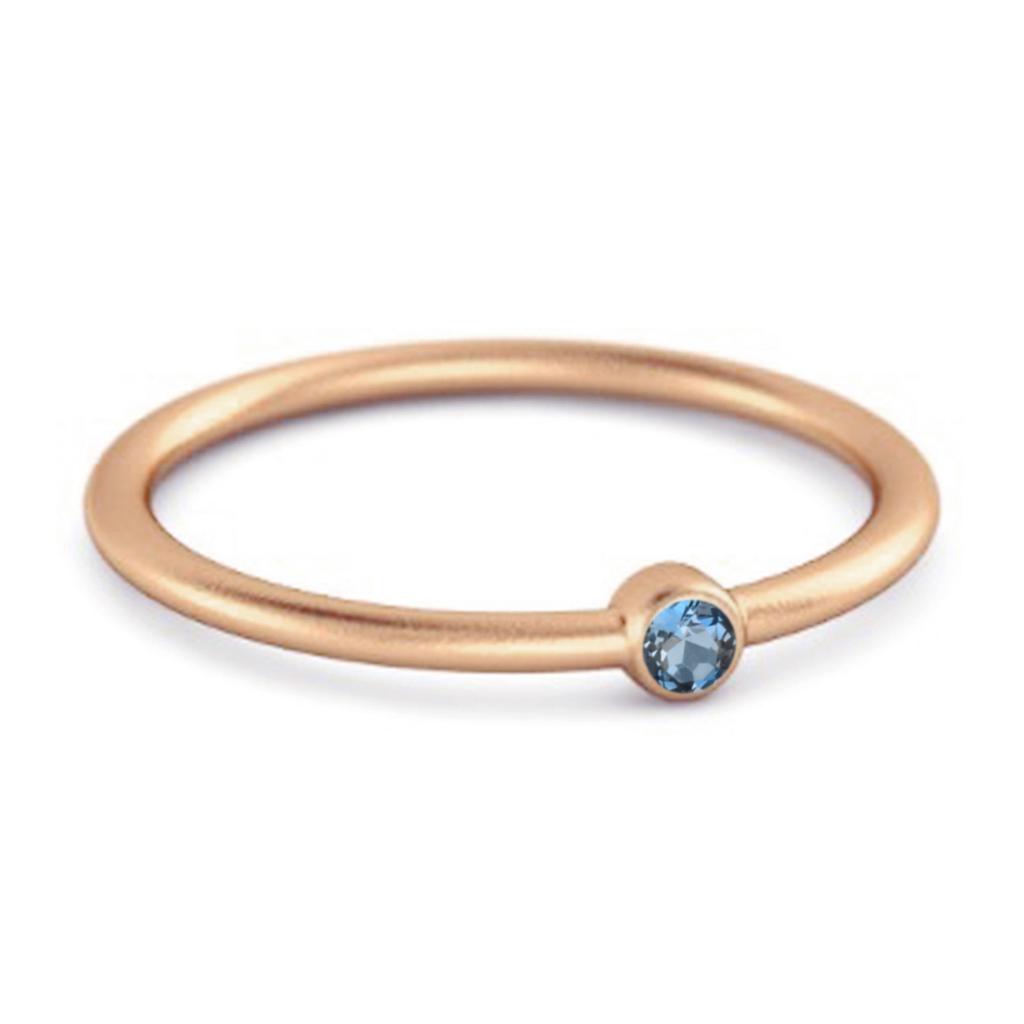 London Blue Topaz Round Minimalist Bezel Set Ring - 925 Sterling Silver Rose Gold Vermeil