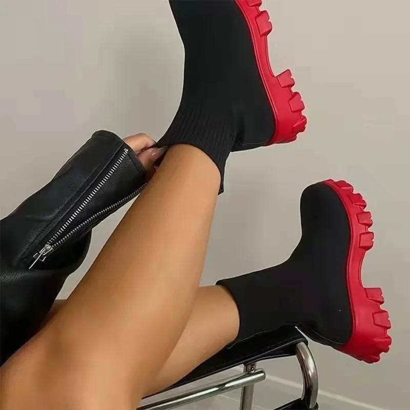Fashion 2024 Women New Elastic Boot Autumn Winter Breathable Mesh Shoes Mujer Elegant Ankle Comfort Female Socks Boots Zapatos De Mujer