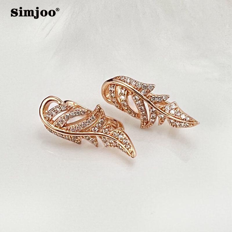 SIMJOO Stijlvolle Bladvormige Dames Oorbellen met Zirconia Uitsnijdingen