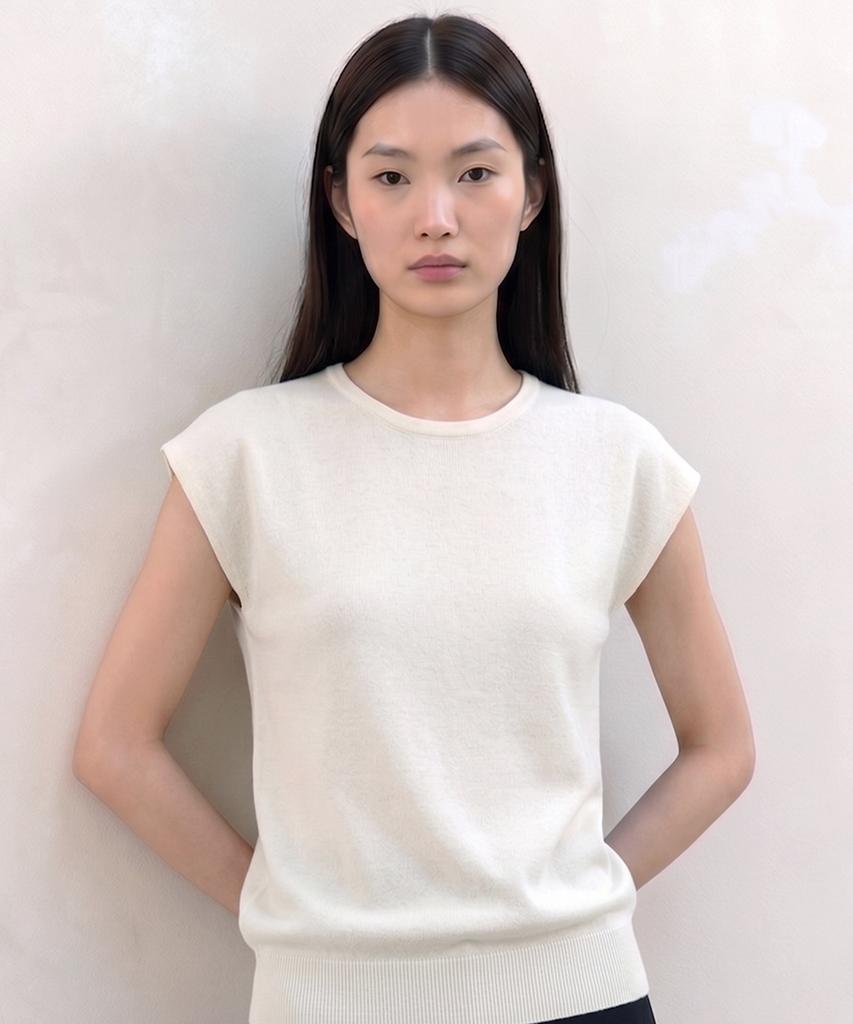 KIMDOH Arlo Ribbed Round Cap Top Ivory