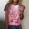Sommar Rundhalsad Kortärmad RegnbågsHjärta 3D-tryckta Dam-T-shirts