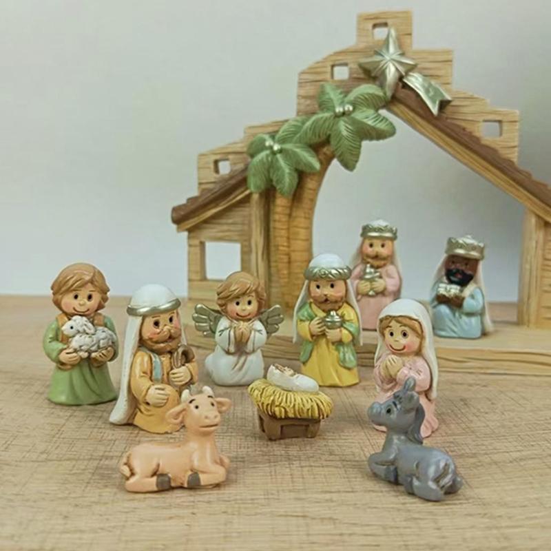 Christmas Nativity Figurine,Resins Stable Nativity Scene Holy Family Collectable Decors,Christmas Table Figure Ornament