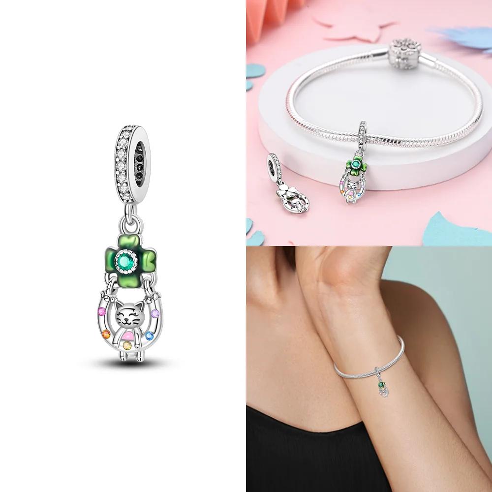 Green Color Four-Leaf Clover Avocado Copper Cactus Green Series Charms Beads Fit 3Mm Original Bracelet Diy Jewelry Gift