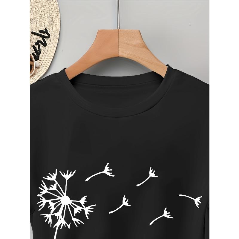 Europese maten Dames T-shirt met Korte Mouwen en Elegante Paardenbloemprint - Lichtgewicht Casual Top voor Lente/Zomer