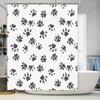 White Floral Shower Curtain with Paw Print Pattern Modern Decorative Waterproof Bath Mat Cover for Home Bathroom Accessories Bla
