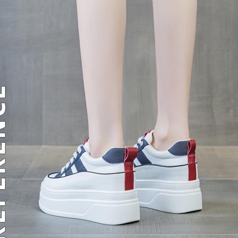 Zapatos Casuales de Cuero para Mujer Primavera Otoño con Cordones Plataforma Aumentada Vulcanizados Zapatillas Antideslizantes para Exteriores Femeninas