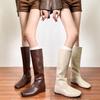 Height Increase Cm~ Leather Thin Boots Women's Autumn and Winter New Flat-bottomed Soft Thin Boots Medium and High Knight Boots