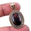 Natural Mahogany Obsidian Gemstone 925 Solid Silver Two Tone Pendant 1.50" B0j46