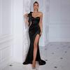 New Fashion Off-the-shoulder Split Dress Sexy Evening Dress Solid Color Dress